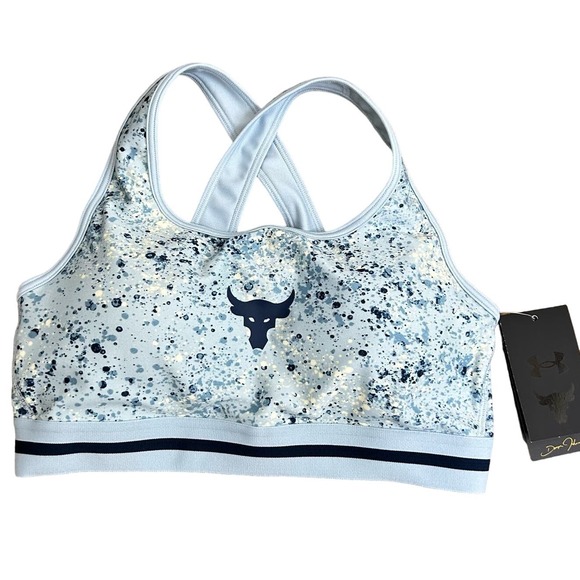 NWT Under Armour x Project Rock Womens Blue Spotted Crossback Sports Bra 1371365 - Picture 3 of 11